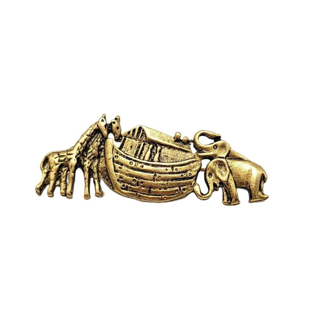 Noah's Ark Two by Two MADE IN USA Vintage Gold Tone Pin Brooch